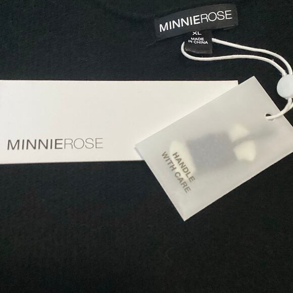 Minnie Rose 100% Cashmere Black Fringe Trim Open Cardigan XL NWT - Picture 7 of 11